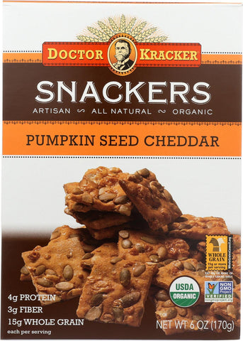 Doctor Kracker Pumpkin Seed Cheddar Snackers - Case Of 6 - 6 Oz.