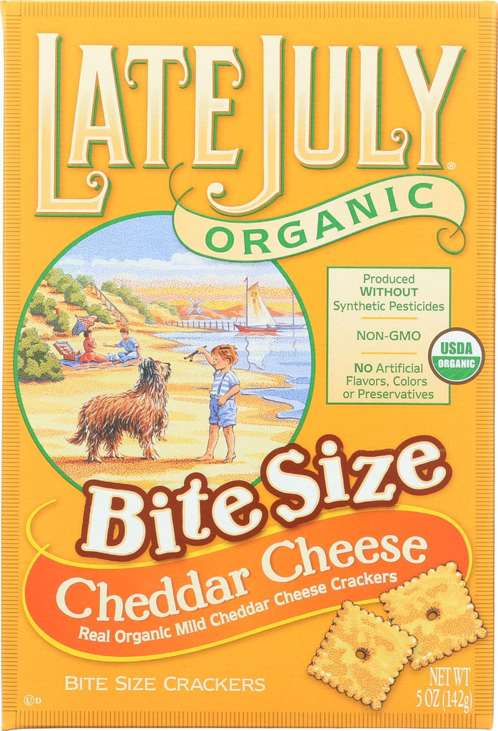 Late July Snacks Organic Bite Size Crackers - Cheddar Cheese - Case Of 12 - 5 Oz.