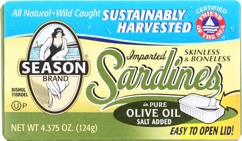 Season Brand Skinless And Boneless Sardines In Pure Olive Oil - Case Of 25 - 4.375 Oz.