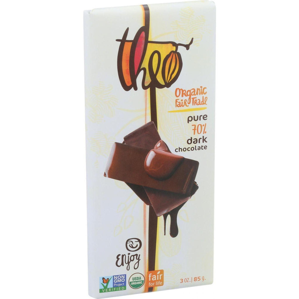 Theo Chocolate Organic Chocolate Bar - Classic - Dark Chocolate - 70 Percent Cacao - Pure - 3 Oz Bars - Case Of 12