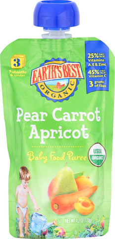 Earth's Best Organic Pear Carrot Apricot Baby Food Puree - Stage 3 - Case Of 12 - 4.2 Oz.