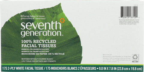 Seventh Generation Recycled Facial Tissue - Box - Case Of 36 - 175 Count