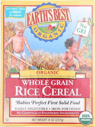 Earth's Best Organic Whole Grain Rice Infant Cereal - Case Of 12 - 8 Oz.