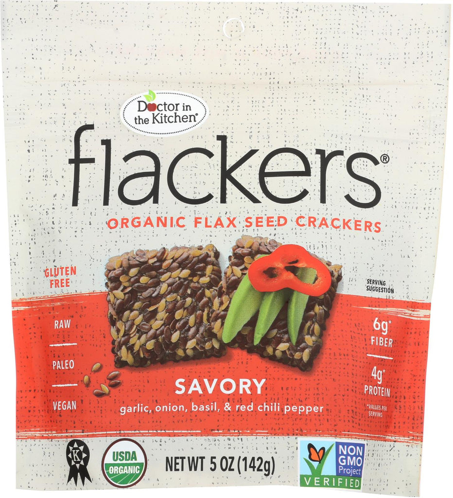 Dr. In The Kitchen Flackers Organic Flax Seed Crackers - Savory - Case Of 12 - 5 Oz.