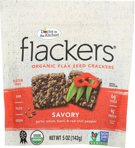 Dr. In The Kitchen Flackers Organic Flax Seed Crackers - Savory - Case Of 12 - 5 Oz.