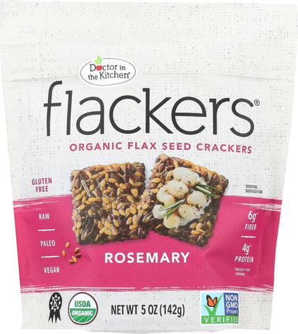 Dr. In The Kitchen Flackers Organic Flax Seed Crackers - Rosemary - Case Of 12 - 5 Oz.