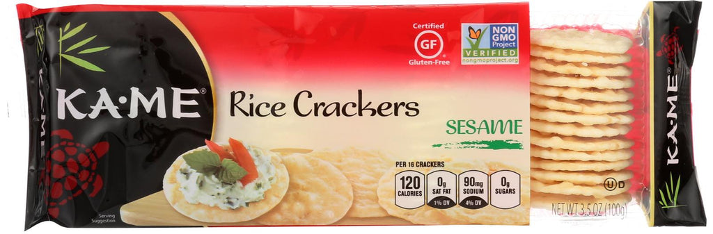 Ka'me Rice Crackers - Sesame - Case Of 12 - 3.5 Oz.