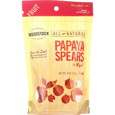 Woodstock Fruit - All Natural - Papaya  - Spears - Low Sugar - Unsulphured - 9 Oz - Case Of 8