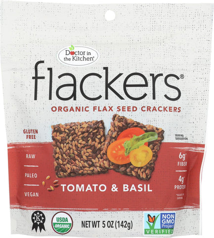 Dr. In The Kitchen Flackers Organic Flax Seed Crackers - Tomato And Basil - Case Of 12 - 5 Oz.