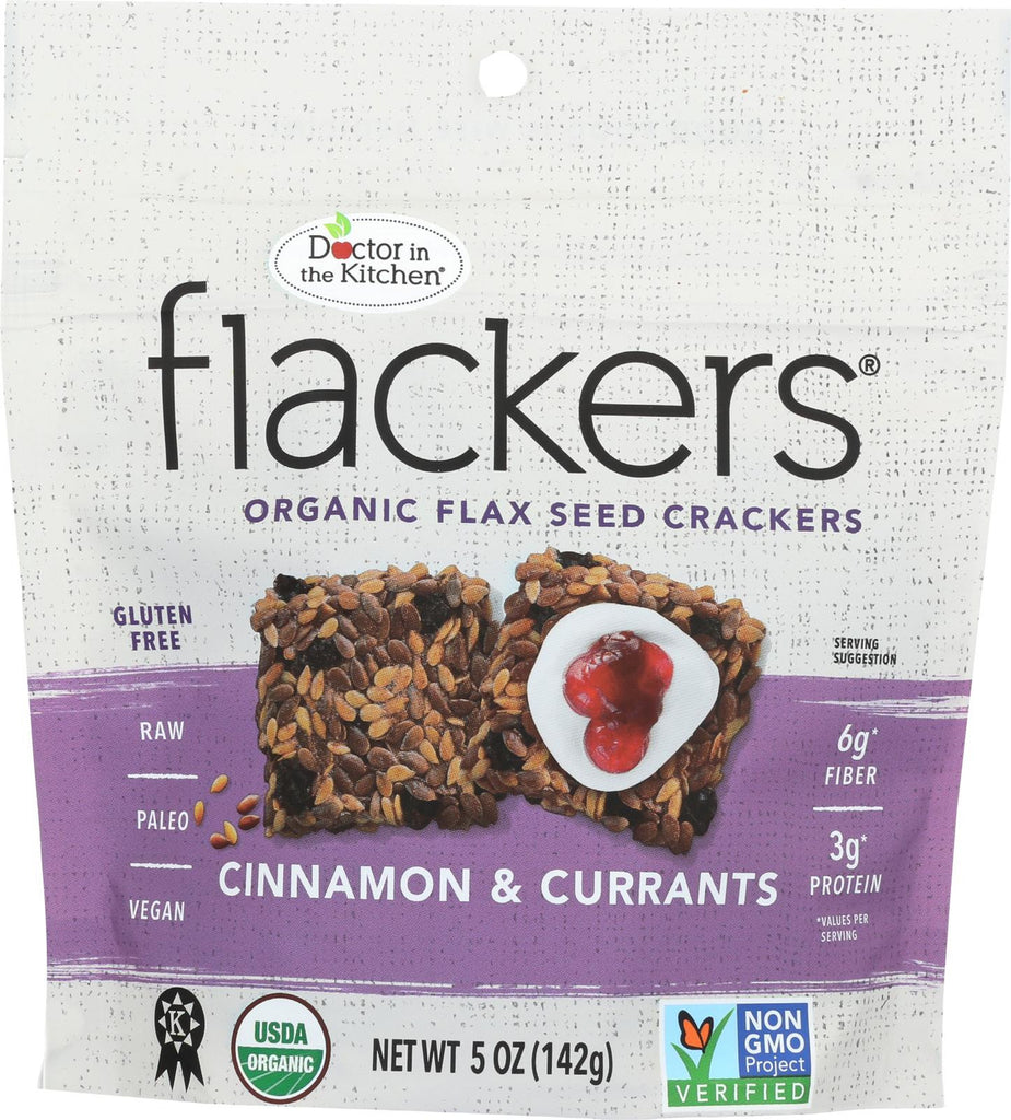 Dr. In The Kitchen Flackers Organic Flax Seed Crackers - Cinnamon And Currants - Case Of 12 - 5 Oz.