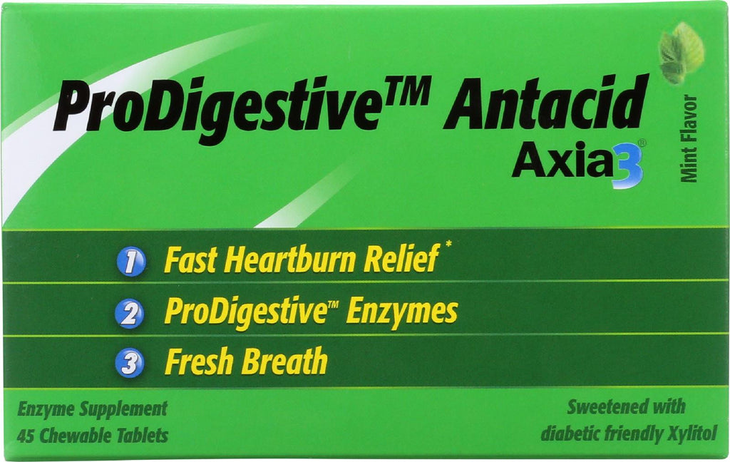 Axia 3 Heartburn Extinguisher Prodigestive Antacid - Mint - 45 Chewable Tablets