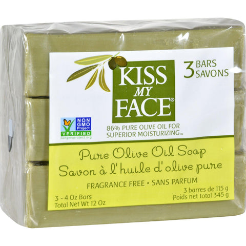 Kiss My Face Pure Olive Oil Moisturizing Soap - Pack Of 3 - 4 Oz