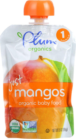 Plum Organics Just Fruit - Organic - Mangoes - Stage 1 - 4 Months And Up - 3.5 Oz - Case Of 6