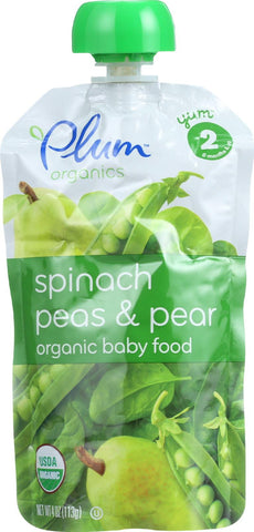 Plum Organics Baby Food - Organic - Spinach Peas And Pear - Stage 2 - 6 Months And Up - 3.5 .oz - Case Of 6