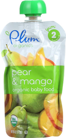 Plum Organics Baby Food - Organic - Pear And Mango - Stage 2 - 6 Months And Up - 3.5 .oz - Case Of 6