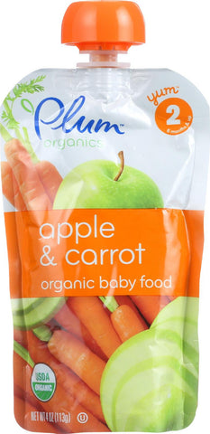 Plum Organics Baby Food - Organic -apple And Carrot - Stage 2 - 6 Months And Up - 3.5 .oz - Case Of 6