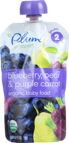 Plum Organics Baby Food - Organic - Blueberry Pear And Purple Carrots - Stage 2 - 6 Months And Up - 3.5 .oz - Case Of 6