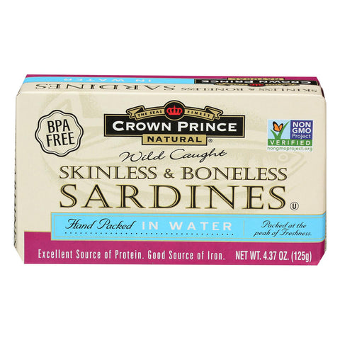 Crown Prince Skinless And Boneless Sardines In Water - Case Of 12 - 4.37 Oz.