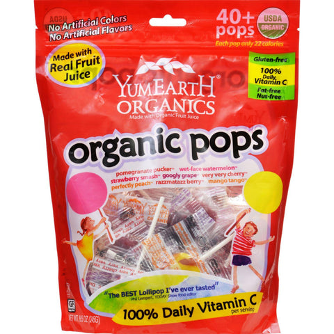 Yummy Earth Organics Lollipops - Organic Pops - 40 Plus - Assorted - 8.5 Oz - Case Of 12