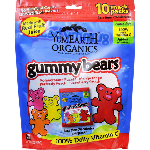 Yummy Earth Organics Gummy Bears - Organic - Snack Pack - .7 Oz - 10 Count - Case Of 12