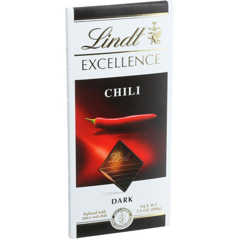 Lindt Chocolate Bar - Dark Chocolate - 47 Percent Cocoa - Excellence - Chili - 3.5 Oz Bars - Case Of 12