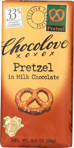 Chocolove Xoxox Premium Chocolate Bar - Milk Chocolate - Pretzel - 2.9 Oz Bars - Case Of 12