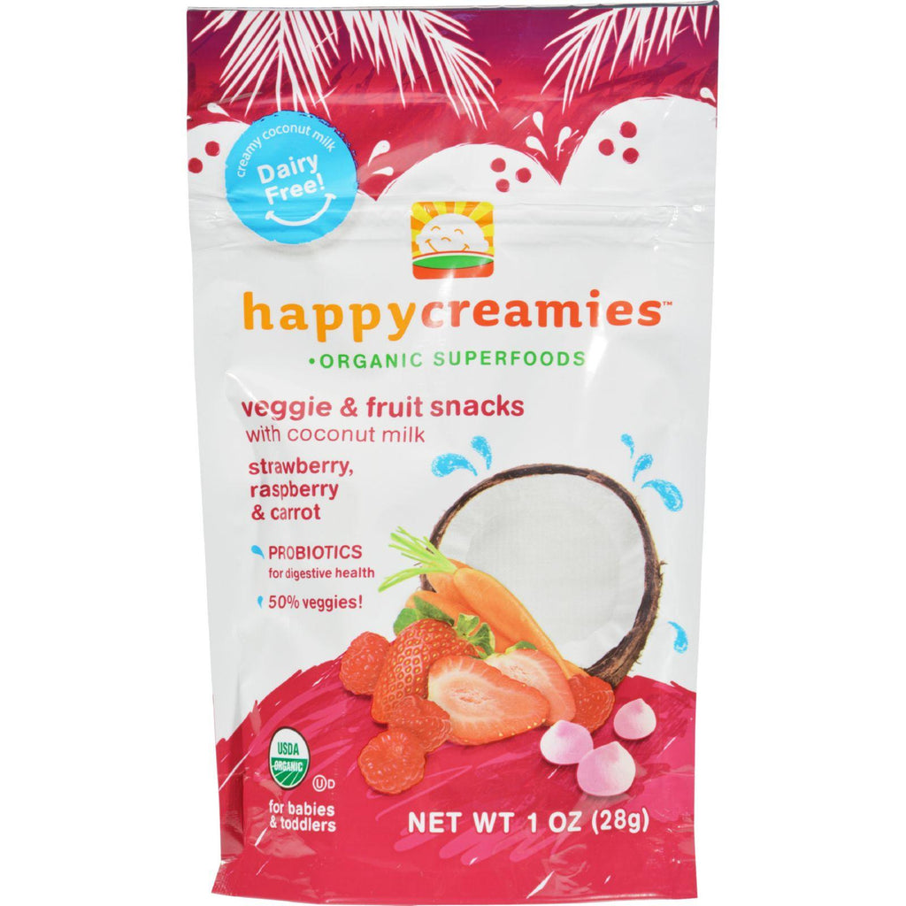 Happy Creamies Organic Snacks - Strawberry And Raspberry - Case Of 8 - 1 Oz