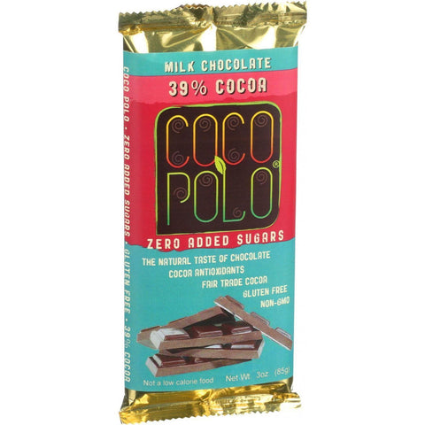 Coco Polo Chocolate Bar - 39 Percent Milk Chocolate - Case Of 12 - 3 Oz Bars