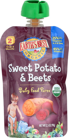 Earth's Best Organic Sweet Potato And Beets Baby Food Puree - Stage 2 - Case Of 12 - 3.5 Oz.