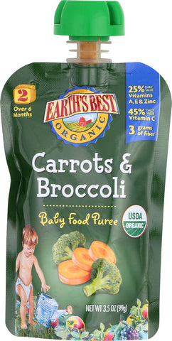 Earth's Best Organic Carrots And Broccoli Baby Food Puree - Stage 2 - Case Of 12 - 3.5 Oz.