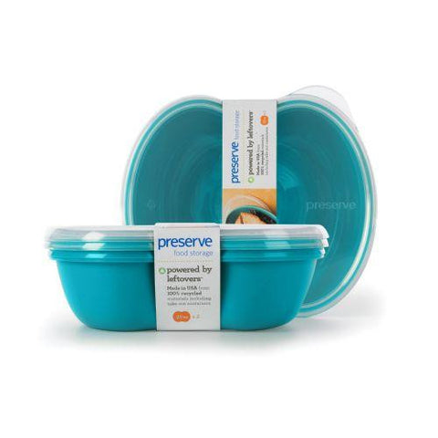 Preserve Small Square Food Storage Container - Aqua - 2 Pack