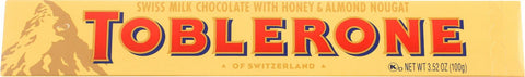 Toblerone Chocolate Bar - Swiss Milk Chocolate - Honey And Almond Nougat - 3.52 Oz - Case Of 20