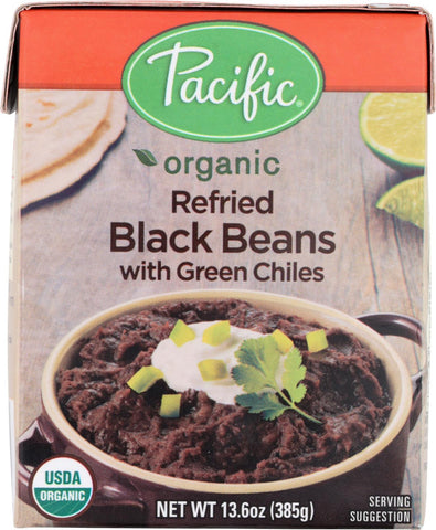 Pacific Natural Foods Refried Black Beans - Green Chilies - Case Of 12 - 13.6 Oz.