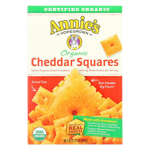 Annie's Homegrown Organic Cheddar Squares Baked Snacked Crackers - Case Of 12 - 6.75 Oz.