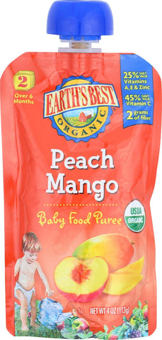 Earth's Best Organic Peach Mango Baby Food Puree - Stage 2 - Case Of 12 - 4 Oz.