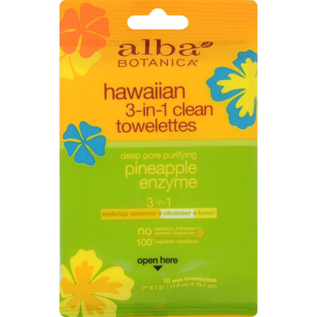 Alba Botanica 3 In 1 Hawaiian Towelettes - Case Of 8 - 10 Count