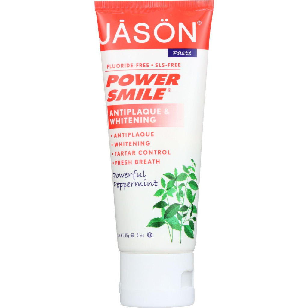 Jason Natural Products Toothpaste - Powersmile - Antiplaque And Whitening - Powerful Peppermint - Fluoride-free - 3 Oz - Case Of 12