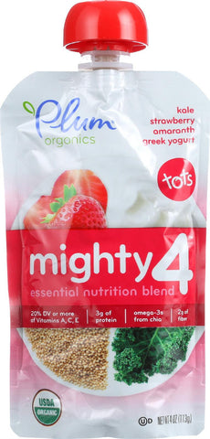 Plum Organics Essential Nutrition Blend - Mighty 4 - Kale Strawberry Amaranth Greek Yogurt - 4 Oz - Case Of 6