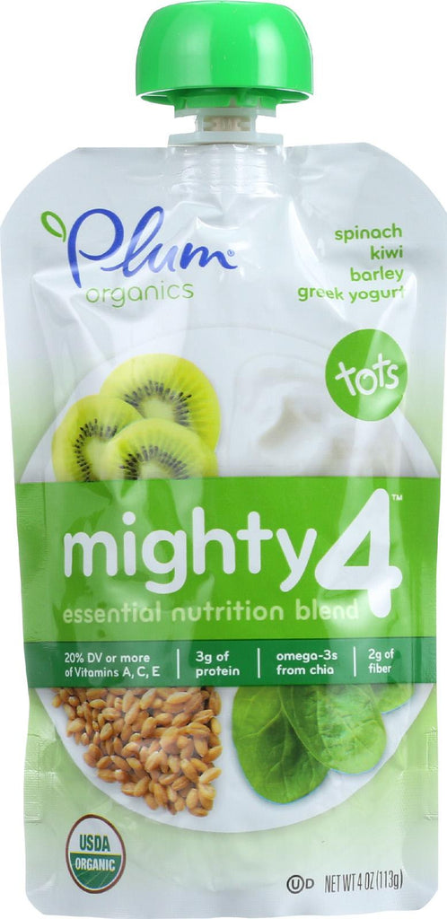 Plum Organics Essential Nutrition Blend - Mighty 4 - Spinach Kiwi Barley Greek Yogurt - 4 Oz - Case Of 6