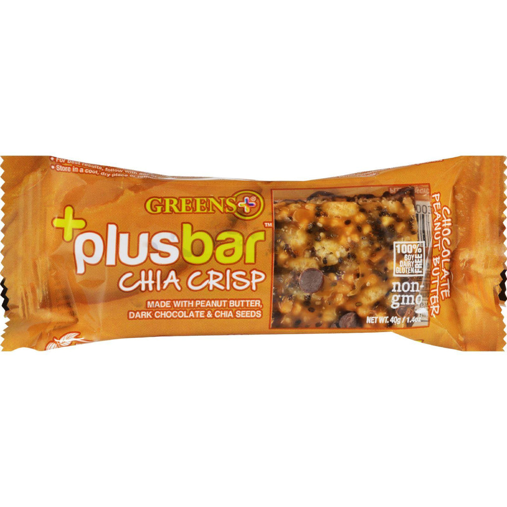 Greens Plus Nutrition Bar - Organic - Plusbar - Peanut Butter Chia Crisp - Vegan - 1.4 Oz - Case Of 12