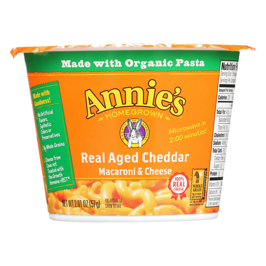 Annie's Homegrown Real Aged Cheddar Microwavable Macaroni And Cheese Cup - Case Of 12 - 2.01 Oz.