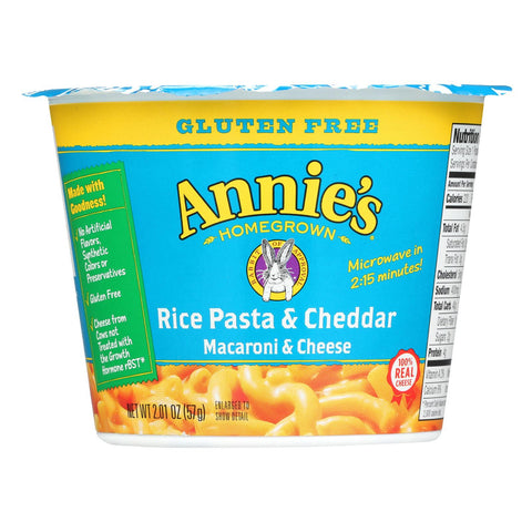 Annie's Homegrown Gluten Free Rice Pasta And Cheddar Microwavable Mac And Cheese Cup - Case Of 12 - 2.01 Oz.