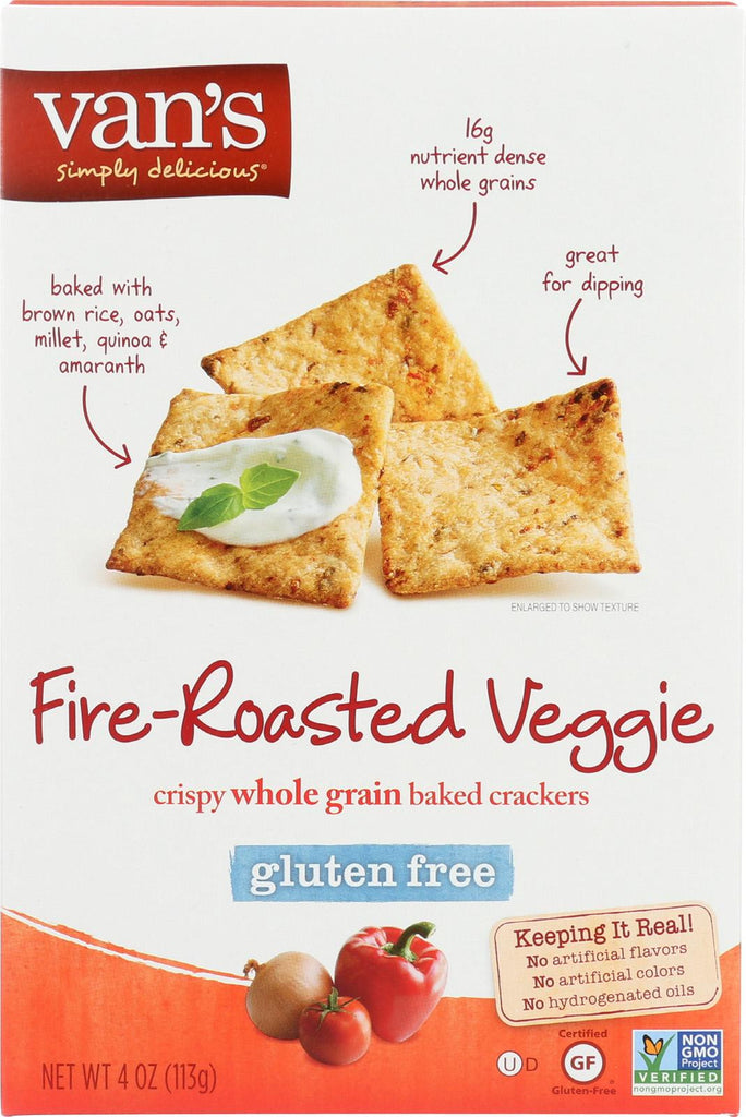 Van's Natural Foods Gluten Free Crackers - Fire Roasted Veggie - Case Of 6 - 4 Oz.