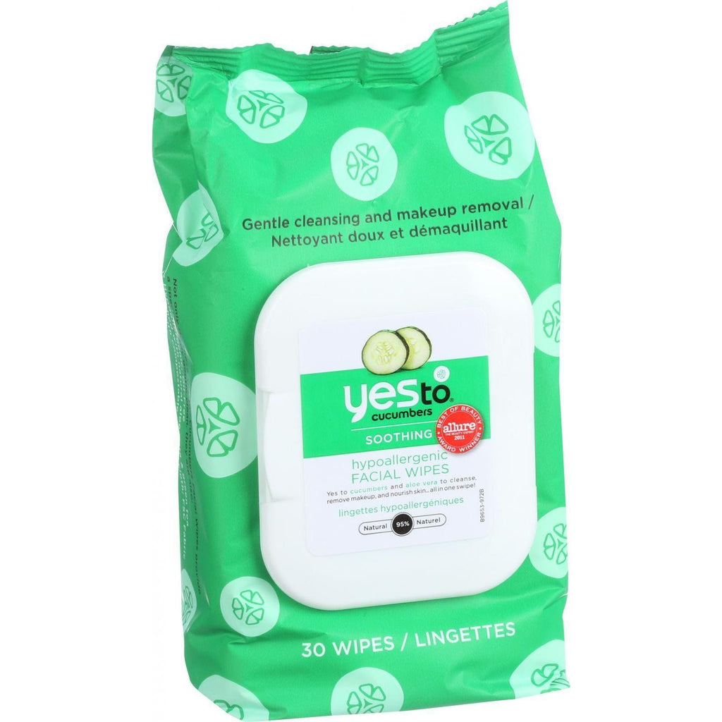 Yes To Cucumbers Facial Towelettes - Soothing - Hypoallergenic - 30 Count - Case Of 3