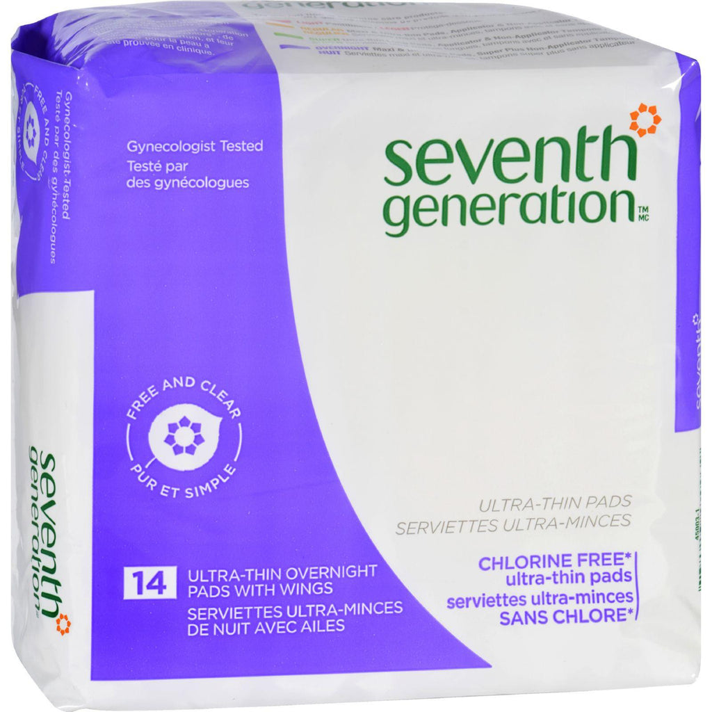 Seventh Generation Pads - Overnight - Ultra-thin - With Wings - 14 Count