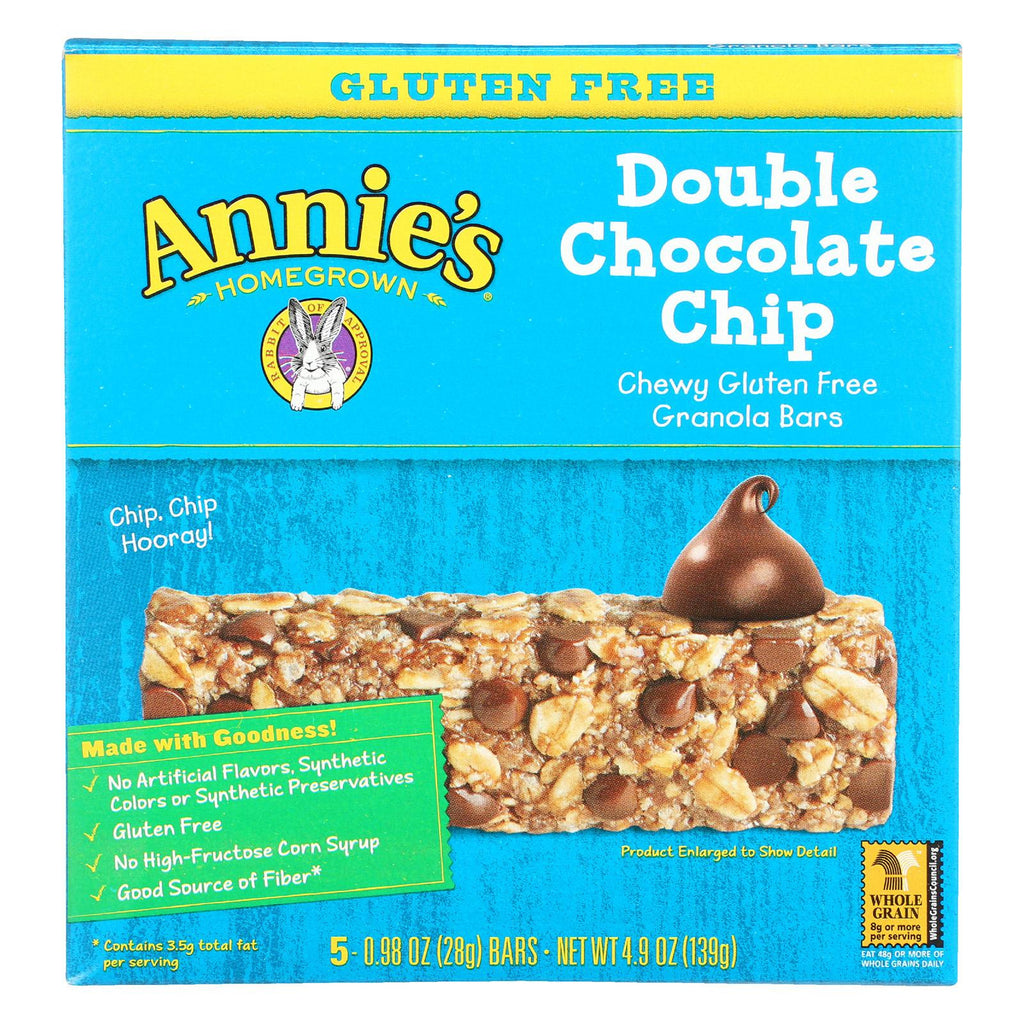 Annie's Homegrown Gluten Free Granola Bars Double Chocolate Chip - Case Of 12 - 4.9 Oz.