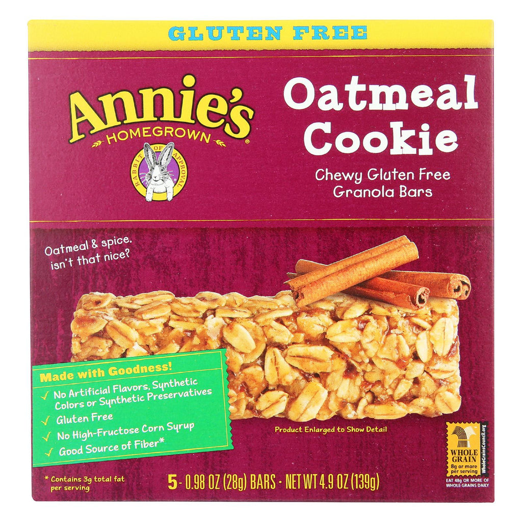 Annie's Homegrown Chewy Gluten Free Granola Bars Oatmeal Cookies - Case Of 12 - 4.9 Oz.