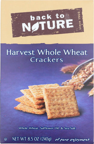 Back To Nature Harvest Whole Wheat Crackers - Whole Wheat, Safflower Oil And Sea Salt - Case Of 12 - 8.5 Oz.