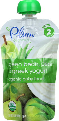 Plum Organics Baby Food - Organic - Green Bean Pear And Greek Yogurt - Stage 2 - 6 Months And Up - 3.5 .oz - Case Of 6