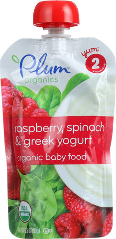 Plum Organics Baby Food - Organic - Raspberry Spinach And Greek Yogurt - Stage 2 - 6 Months And Up - 3.5 .oz - Case Of 6